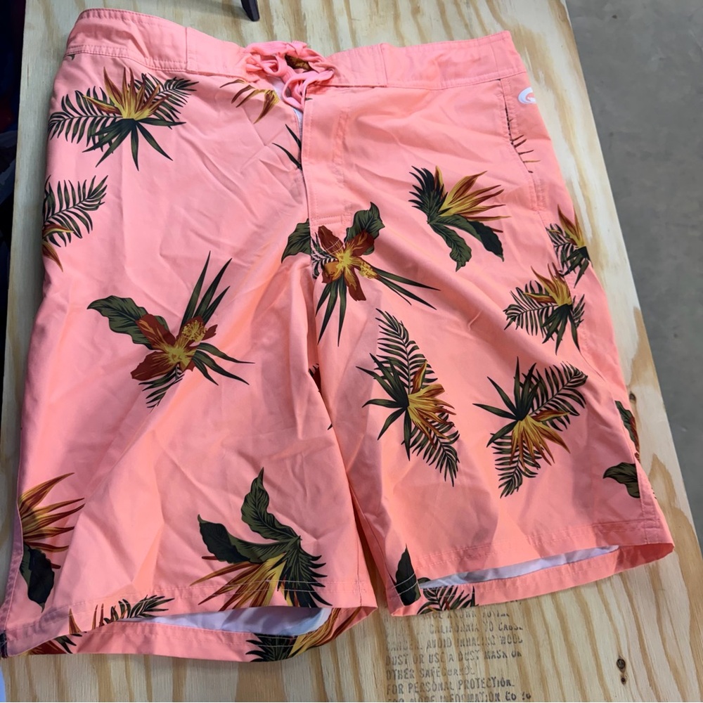 O’Rageous Men’s Medium Coral Tropical Floral Board Shorts Swim Trunks 21”